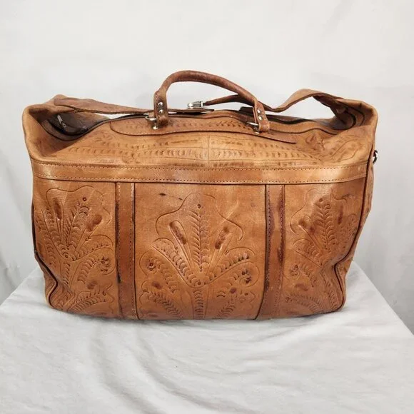 Force Ten West Authentic Handmade Leather Large Duffle Bag Vtg  British Tan - Picture 3 of 12